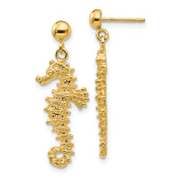 14k Large Seahorse Dangle Post Earrings-TC608