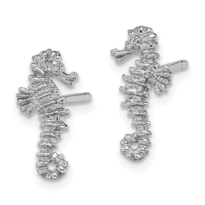 14K White Gold Mini Seahorse Post Earrings-TC610W