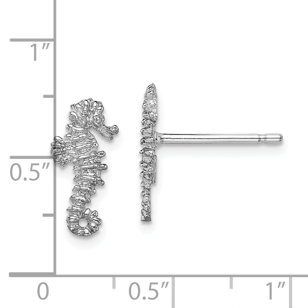 14K White Gold Mini Seahorse Post Earrings-TC610W