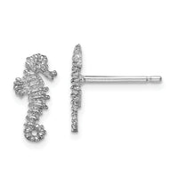 14K White Gold Mini Seahorse Post Earrings-TC610W
