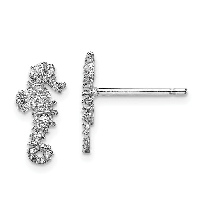 14K White Gold Mini Seahorse Post Earrings-TC610W