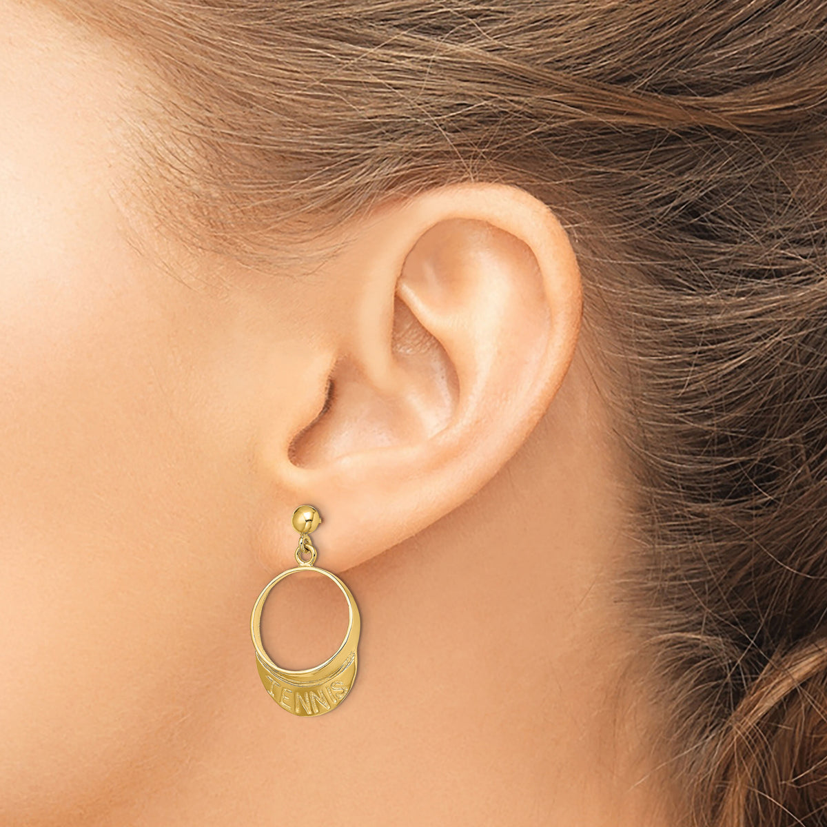 14k 3-D Tennis Visor Dangle Post Earrings-TC616