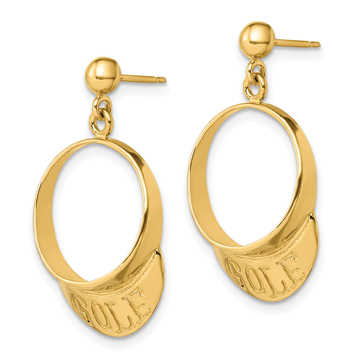 14k 3-D Golf Visor Dangle Post Earrings-TC618