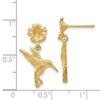 14k Hummingbird Dangles from Flower Post Earrings-TC624