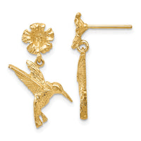 14k Hummingbird Dangles from Flower Post Earrings-TC624
