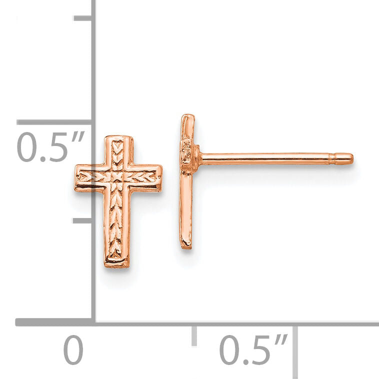 14k Rose Gold Polished Cross Post Earrings-TC628R