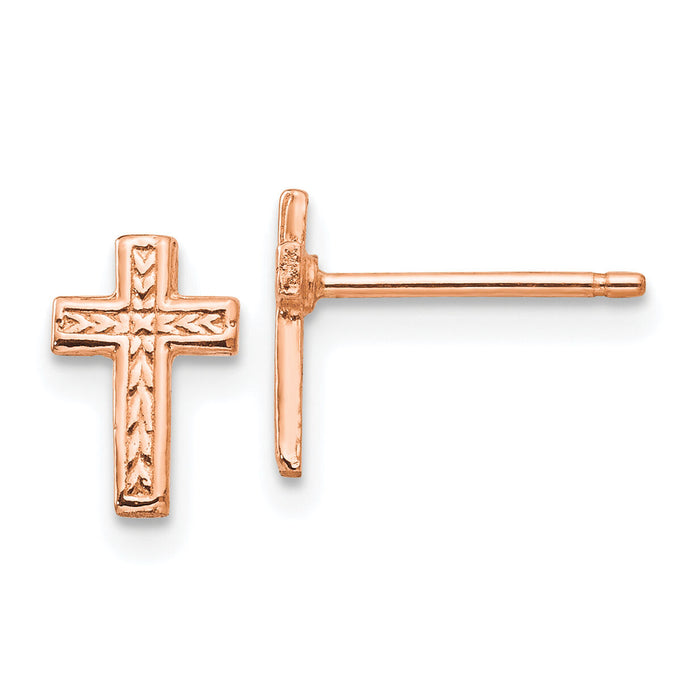 14k Rose Gold Polished Cross Post Earrings-TC628R