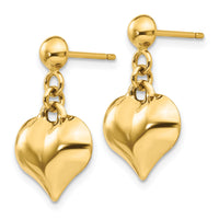14k Polished Puffed Heart Dangle Post Earrings-TC719