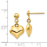 14k Polished Puffed Heart Dangle Post Earrings-TC719