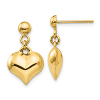 14k Polished Puffed Heart Dangle Post Earrings-TC719