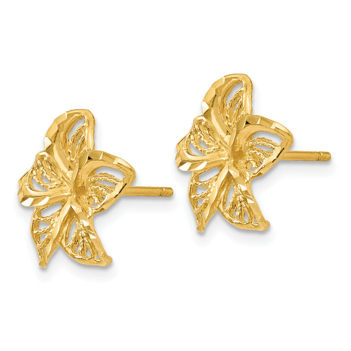14K Diamond-cut Filigree Plumeria Earrings-TC731