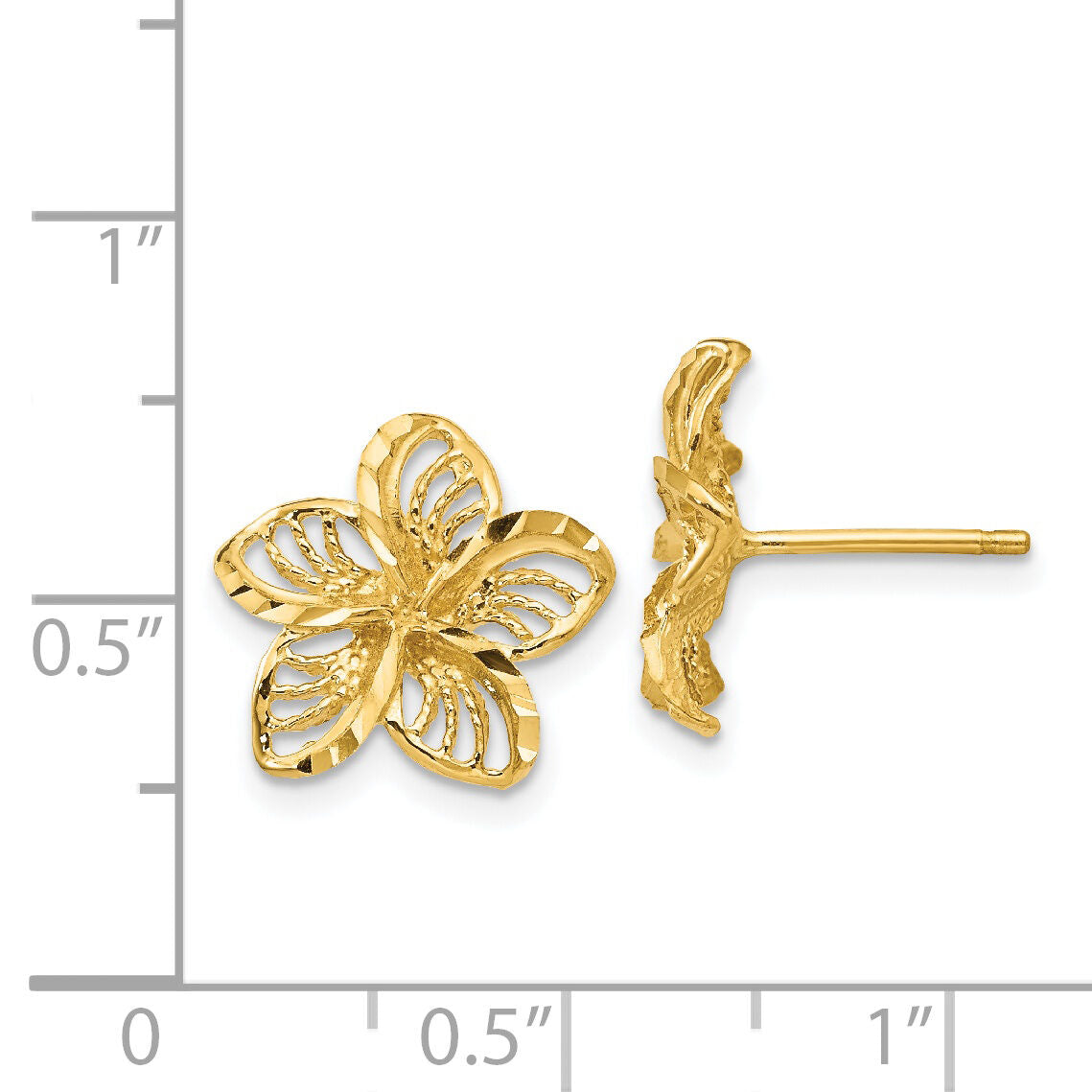 14K Diamond-cut Filigree Plumeria Earrings-TC731