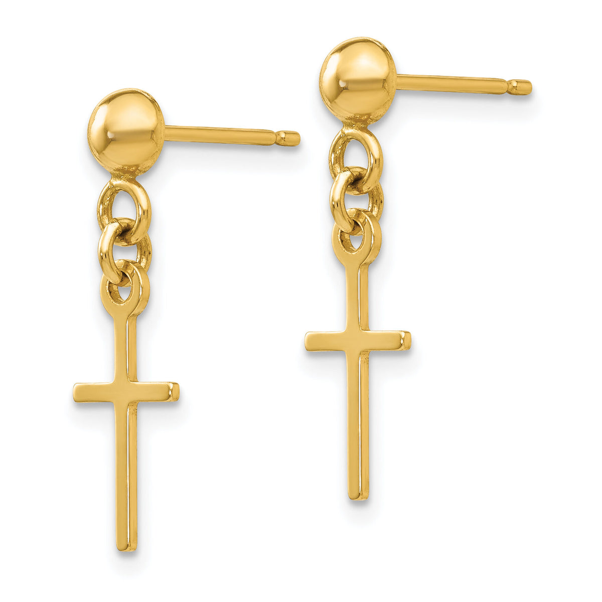14k Polished Cross Dangle Post Earrings-TC741