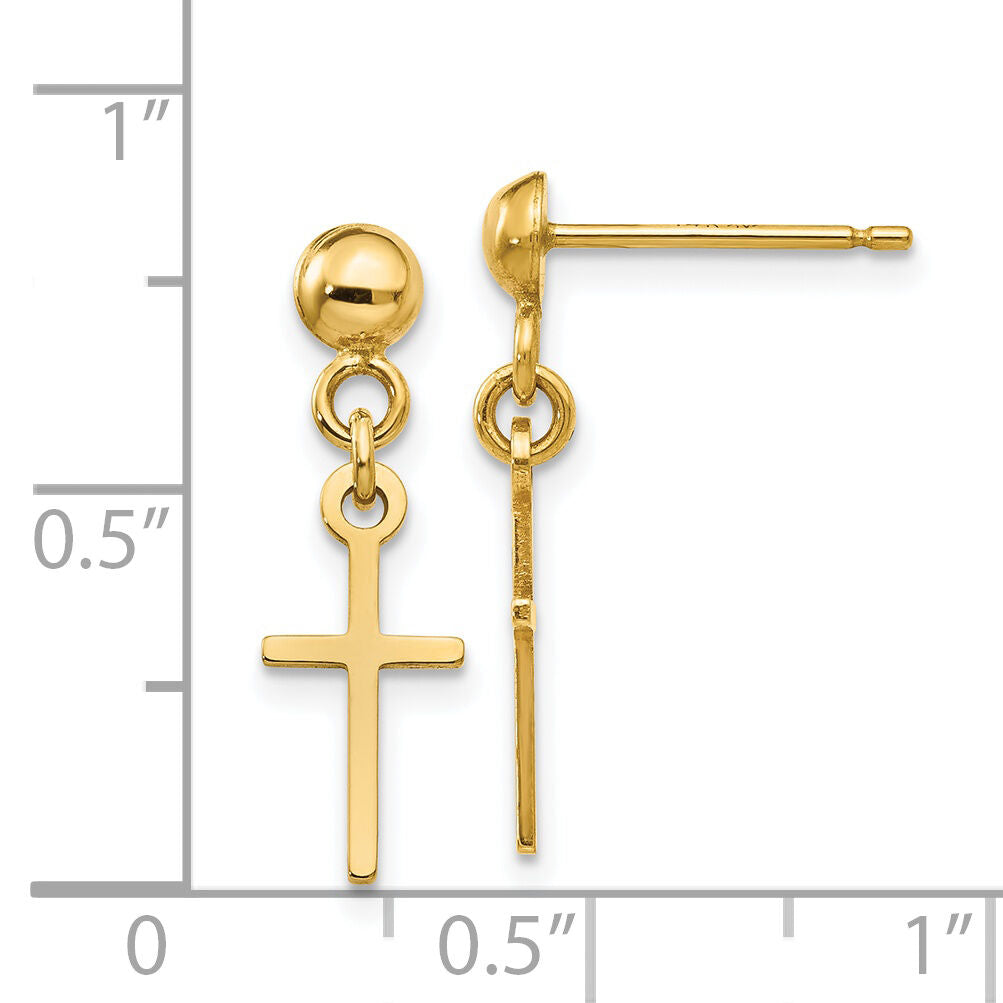 14k Polished Cross Dangle Post Earrings-TC741
