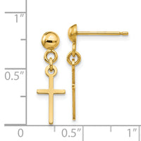 14k Polished Cross Dangle Post Earrings-TC741