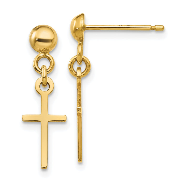 14k Polished Cross Dangle Post Earrings-TC741