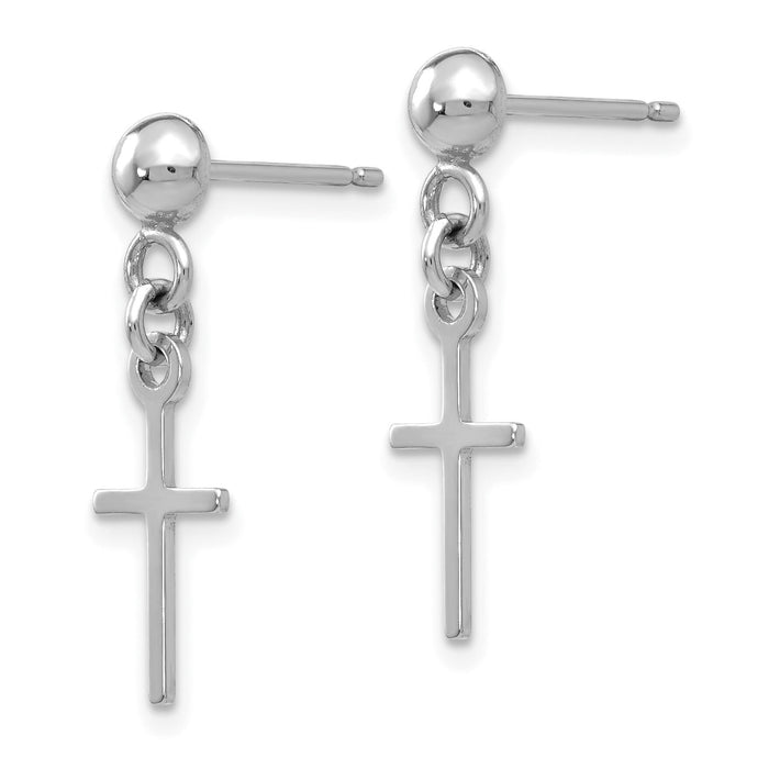 14k White Gold Polished Cross Dangle Post Earrings-TC741W