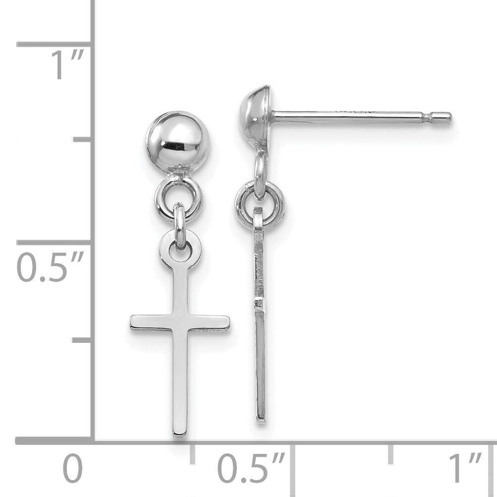 14k White Gold Polished Cross Dangle Post Earrings-TC741W