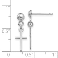 14k White Gold Polished Cross Dangle Post Earrings-TC741W