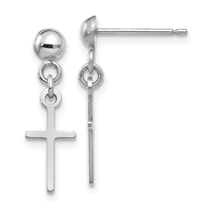 14k White Gold Polished Cross Dangle Post Earrings-TC741W