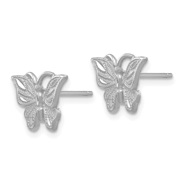 14K White Gold Diamond-cut Butterfly Earrings-TC746W