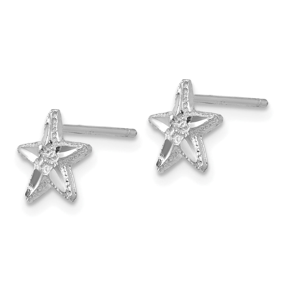 14k White Gold Diamond-cut Starfish Earrings-TC749W