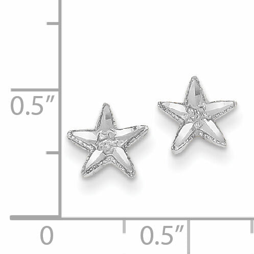 14k White Gold Diamond-cut Starfish Earrings-TC749W