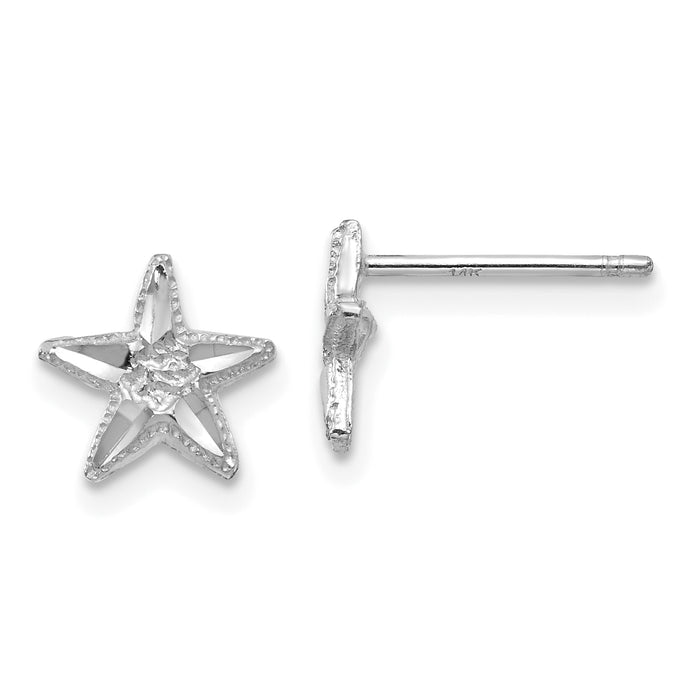 14k White Gold Diamond-cut Starfish Earrings-TC749W