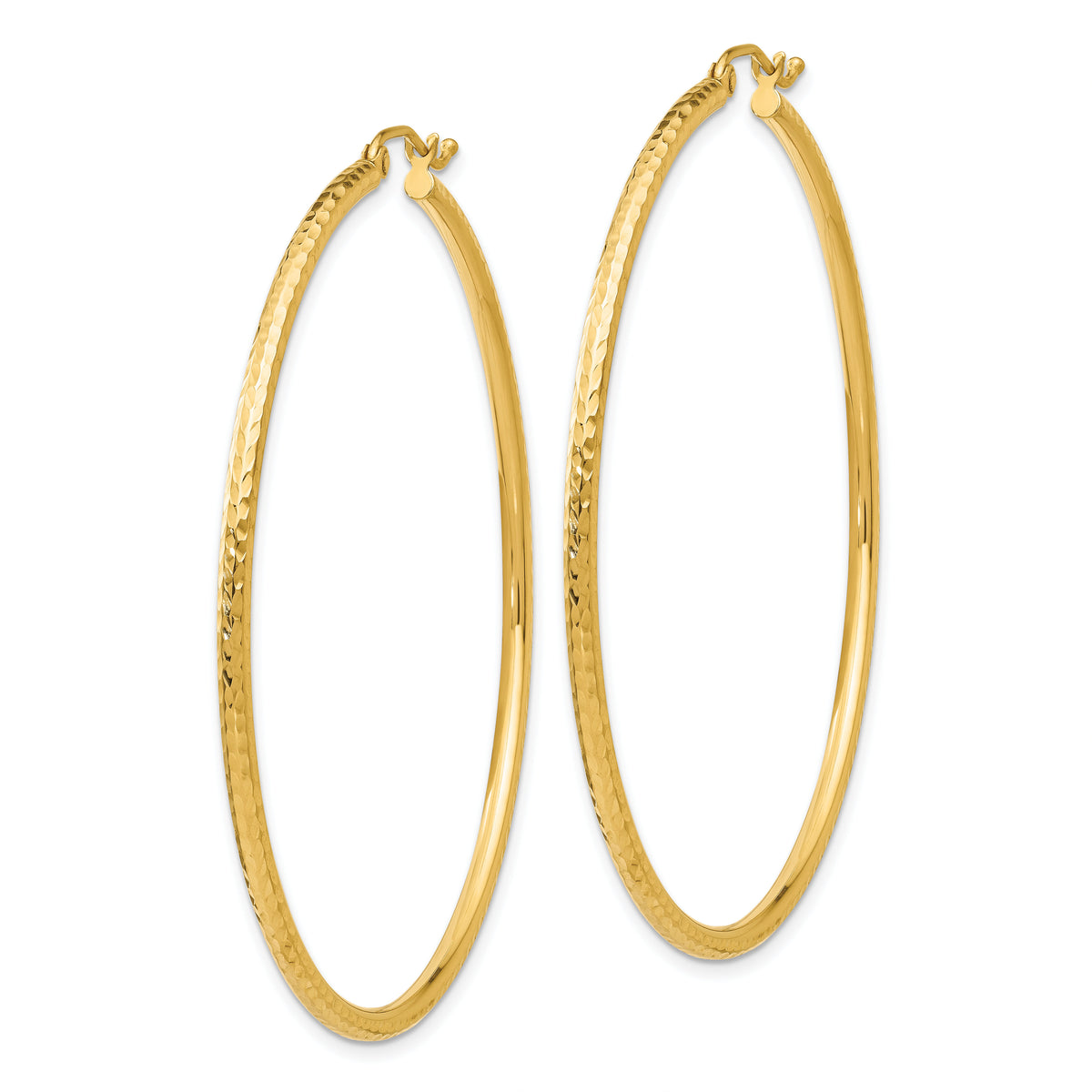 14k Diamond-cut 2mm Round Tube Hoop Earrings-TC768