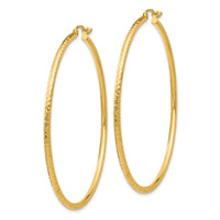 14k Diamond-cut 2mm Round Tube Hoop Earrings-TC768