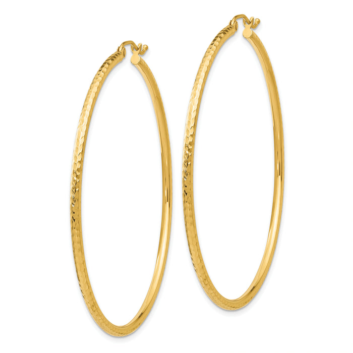 14k Diamond-cut 2mm Round Tube Hoop Earrings-TC768