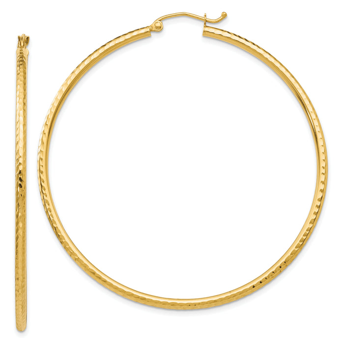 14k Diamond-cut 2mm Round Tube Hoop Earrings-TC768