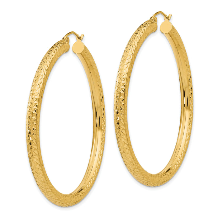 14k Diamond-cut 4mm Round Hoop Earrings-TC771