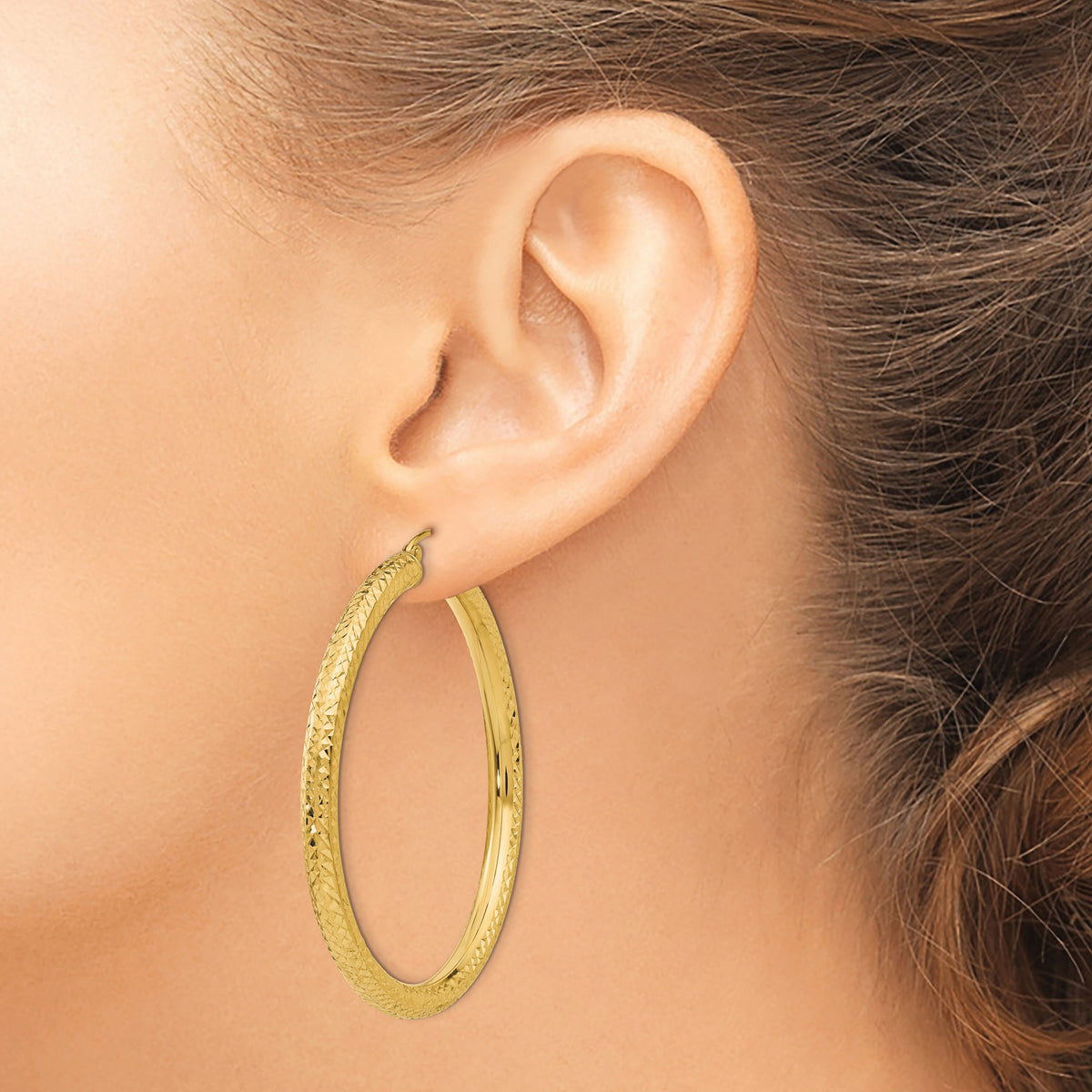 14k Diamond-cut 4mm Round Hoop Earrings-TC771