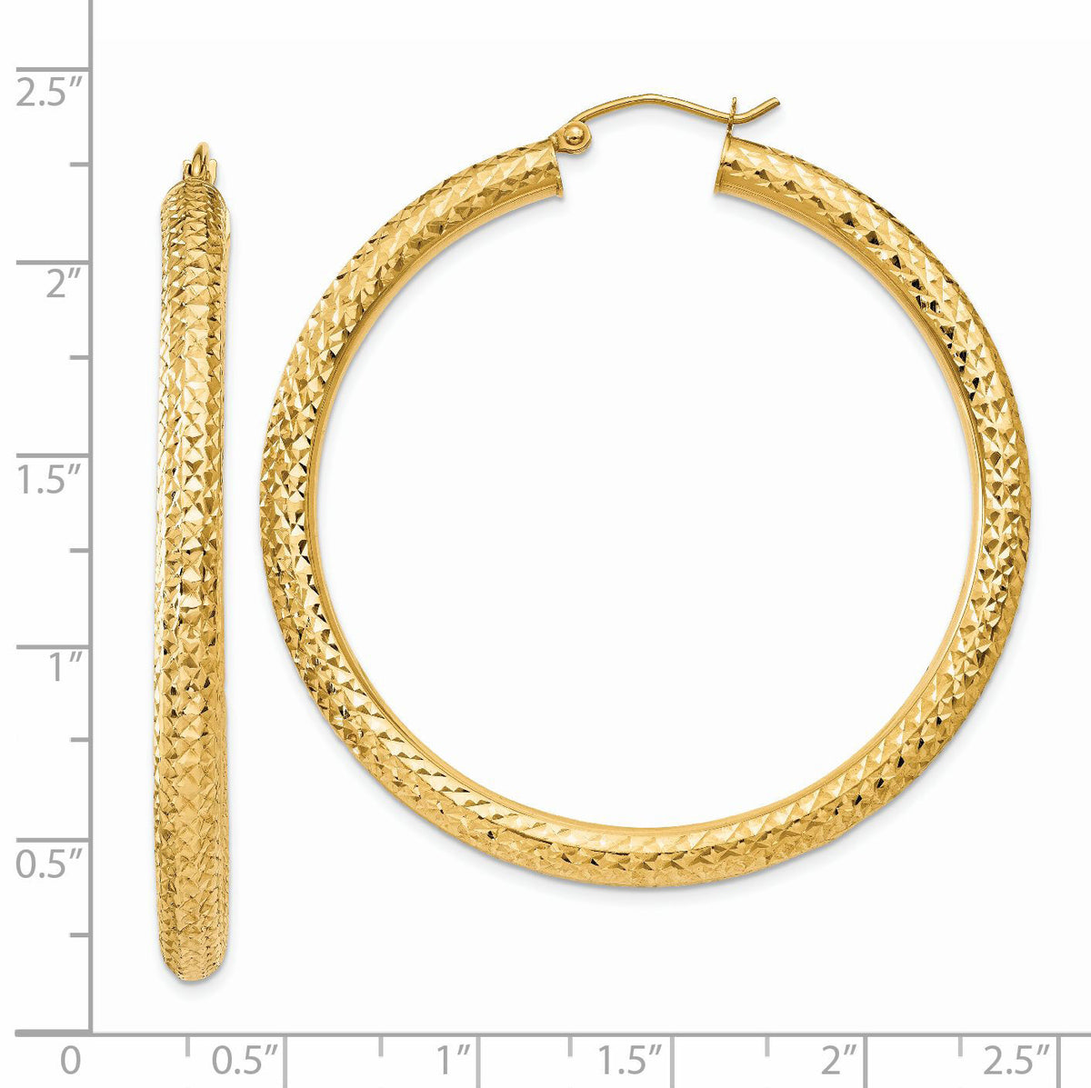 14k Diamond-cut 4mm Round Hoop Earrings-TC771