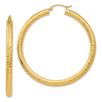 14k Diamond-cut 4mm Round Hoop Earrings-TC771