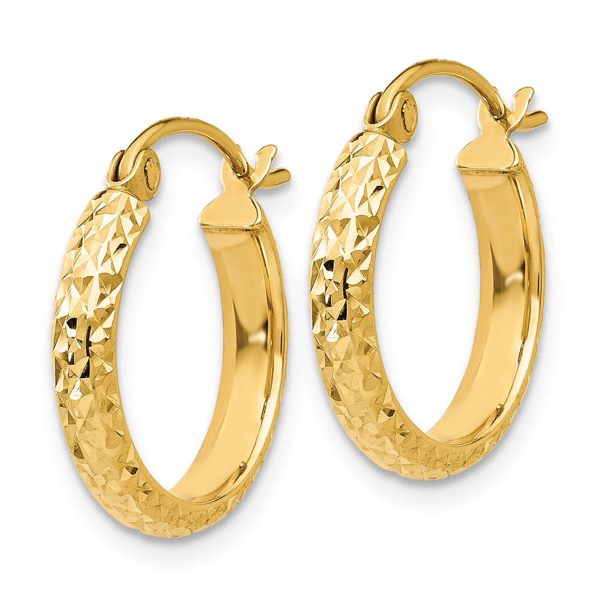 14K Diamond-cut 2.8x15mm Hollow Hoop Earrings-TC792
