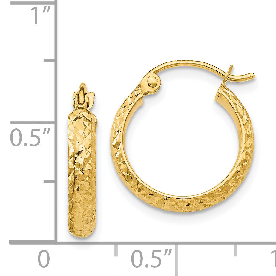 14K Diamond-cut 2.8x15mm Hollow Hoop Earrings-TC792