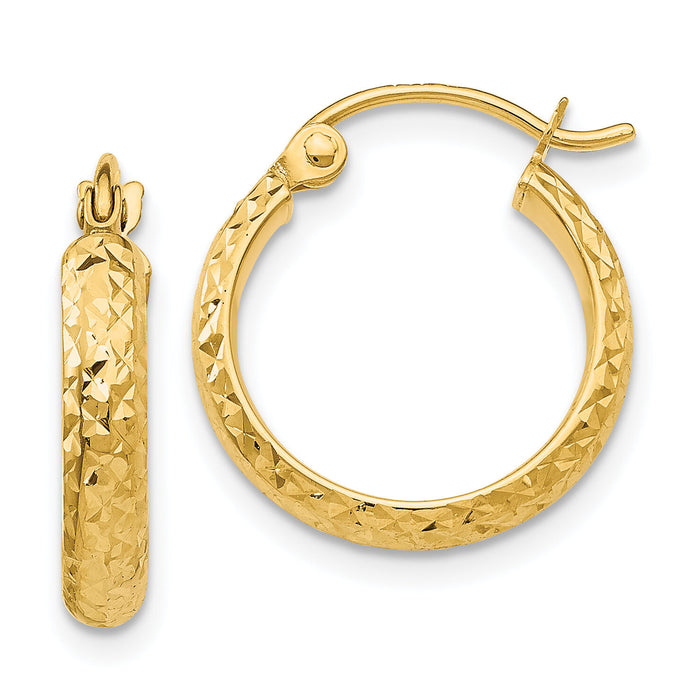 14K Diamond-cut 2.8x15mm Hollow Hoop Earrings-TC792