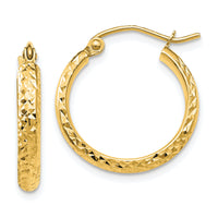 14K Diamond-cut 2.8x18mm Hollow Hoop Earrings-TC793