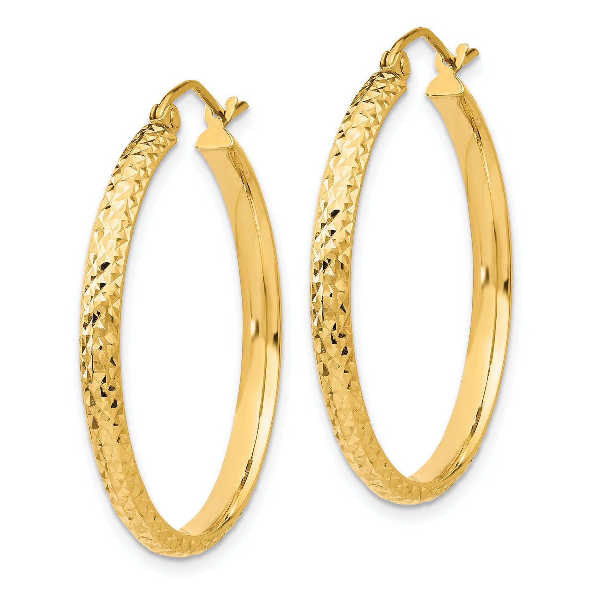 14K Diamond-cut 2.8x30mm Hollow Hoop Earrings-TC794
