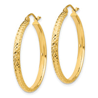14K Diamond-cut 2.8x30mm Hollow Hoop Earrings-TC794