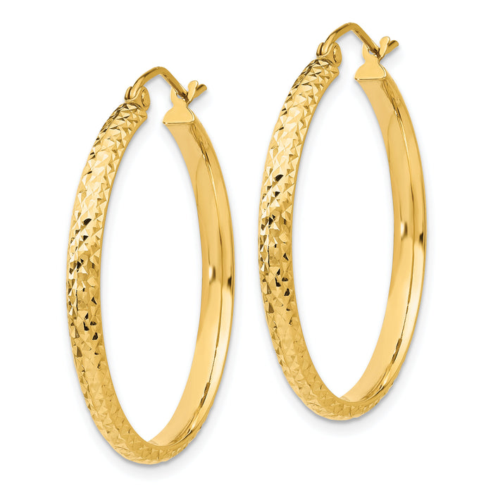 14K Diamond-cut 2.8x30mm Hollow Hoop Earrings-TC794