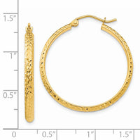 14K Diamond-cut 2.8x30mm Hollow Hoop Earrings-TC794