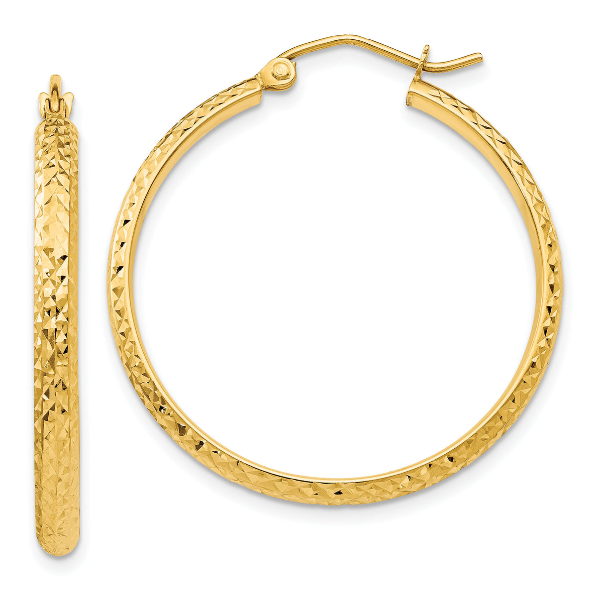 14K Diamond-cut 2.8x30mm Hollow Hoop Earrings-TC794