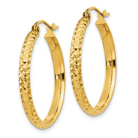 14K Diamond-cut 2.8x25mm Hollow Hoop Earrings-TC796