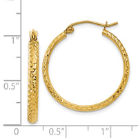 14K Diamond-cut 2.8x25mm Hollow Hoop Earrings-TC796
