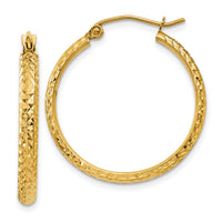14K Diamond-cut 2.8x25mm Hollow Hoop Earrings-TC796