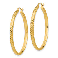 14K Diamond-cut 2.8x37mm Hollow Hoop Earrings-TC797