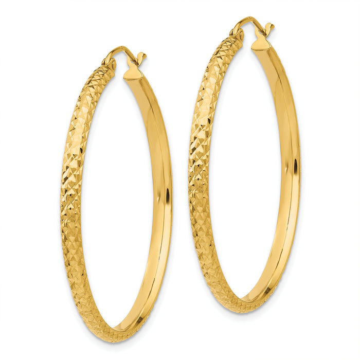 14K Diamond-cut 2.8x37mm Hollow Hoop Earrings-TC797
